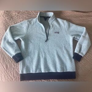 Patagonia Women's Woolyester Fleece Pullover Sweater in Big Sky Blue Black XL